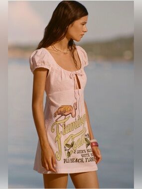 Anthropologie Celandine Scoop-Neck Front Tie Mini Dress
